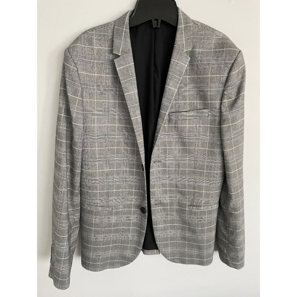 Gray Black White Blazer Suit Skinny Fit